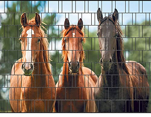 PerfectHD Zaunsichtschutz - Motiv Pferde - Sichtschutz für den Garten - 2,50 x 1,80 x 0,19 m - 9 Streifen - 30 Varianten