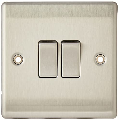 Pack of 5 x BG Nexus Metal NBS42 Light Switches Twin/Double / 2 Gang 10 Amp SP 2 Way (Brushed Steel)