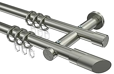 Interdeco Gardinenstange Edelstahl Optik 20 mm Ø 2-läufig Platon Verano, 280 cm