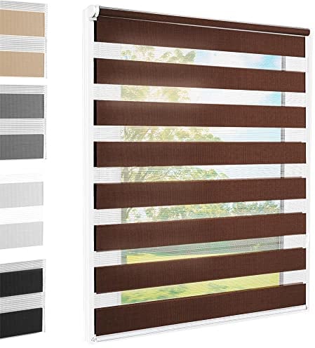 Doppelrollo Klemmfix ohne Bohren Braun 120x140 cm [Stoffbreite 116cm] Duo Rollo Fensterrollo für Fenster/Türen Gardine Klemmrollo Seitenzugrollo Sichtschutz Sonnenschutzrollo Zebrarollo