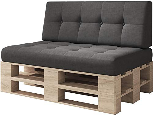 sunnypillow Palettenkissen Kaltschaum Palettenauflage Palettenpolster Palettensofa Sitzkissen Rückenlehne gesteppt 2er Set Black