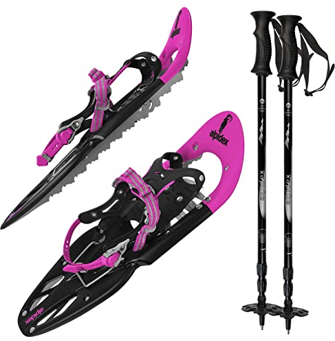 ALPIDEX Raquette Neige Adulte 38-45 Sac Transport Bâtons Telescopiques Optionnel, Couleur:Pink avec bâtons