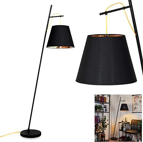 Lampadaire Saillon en métal/tissu, lampadaire noir/or, E27, lampe de sol pour le salon, la chambre, l'entrée, le bureau, avec interrupteur à pied sur le câble, design stylé, ampoule(s) non incluse(s)