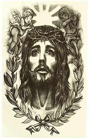 1 x Jesus Rosenkranz Engel - Religiöses schwarzes Body Temporary Fake Tattoo - AX149 (1)