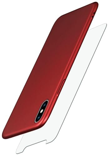 moex Alpha Case für Apple iPhone X/iPhone XS Hülle mit Schutzfolie, Ultra Dünne Schutzhülle, 360 Grad Stoßfest, Hardcase und Displayschutz, Minimalistische Handyhülle in Matt Rot