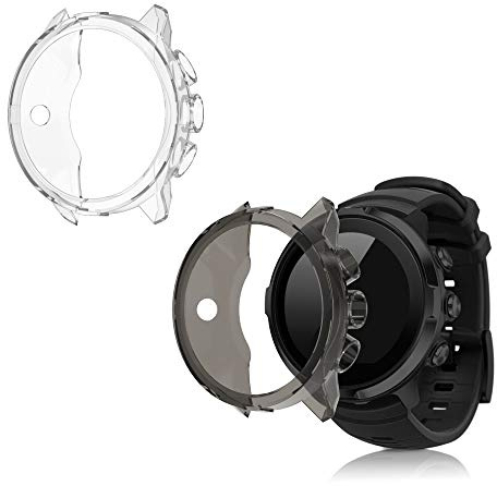 kwmobile 2X Sport Schutzhülle kompatibel mit Suunto 9/9 Baro/Spartan Sport Wrist HR Hülle - Silikon Cover klar - Case ohne Tracker - Transparent Schwarz Transparent