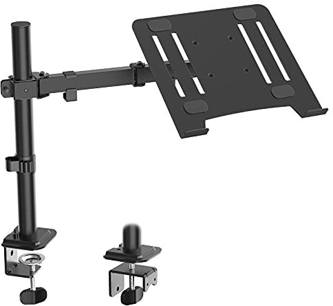 WORLDLIFT Laptop Notebook Desk Mount Stand - Height Adjustable Single Arm Mount Compatible with 17-32 Monitor or 13-17 Laptop with Clamp and Grommet Mounting Base, VESA 75/100, Max Load 17.6lbs