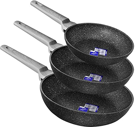 Cecotec Set de Sartenes Polka Exclusive 20-24-28 Bucket Set Wood&Rock. Diámetro 20-24-28 cm, Mango frío de Baquelita, Aluminio Forjado, Antiadherente Teflon, Lavavajillas y Todo Tipo de Cocinas