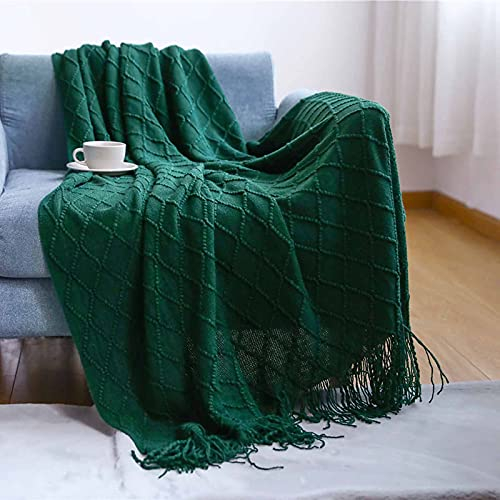 LumiSyne Gestrickte Decke Mit Quaste Einfarbig Geometrische Muster Kuscheldecke Strickdecke Tagesdecke Überwurf Couchdecke Dekorative Decke Für Sofa Bett 170x130cm
