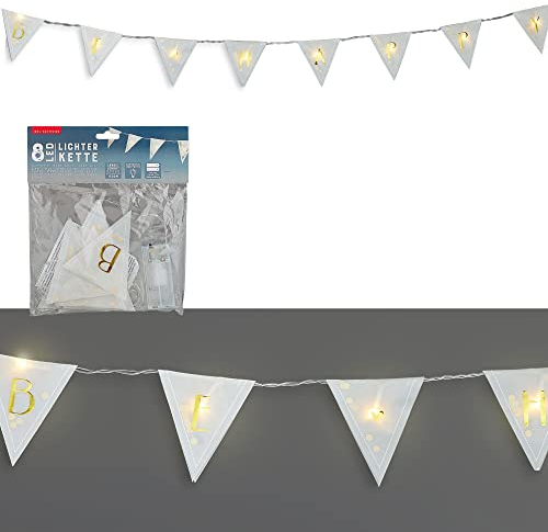 Cepewa Mikro Draht Lichterkette Be Happy | Flaggen Aufdruck L150cm 8 Fahnen | Batterie Deko Beleuchtung (1 x Lichterkette Be Happy)