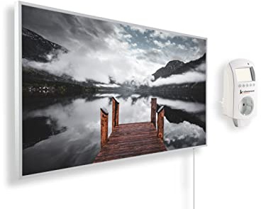 Könighaus Panorama Bildheizung 800 Watt - Smart Thermostat - 11-21 m² | App, weißer Rahmen, Motiv: 08. Steeg am Bergsee, TÜV SÜD, Infrarot Wandheizung