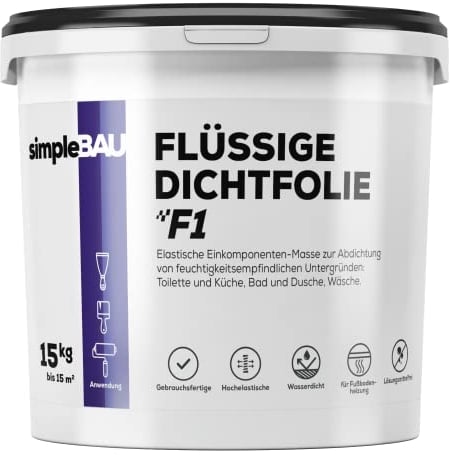 simpleBAU - Flüssige Dichtfolie 15 KG, Dichtmasse Bad, Küche, Abdichtung Dichtungsmasse, Lösemittelfreie Gebrauchsfertige Einkomponente Abdichtung, Fliesen Flexible Dichtungsmembran