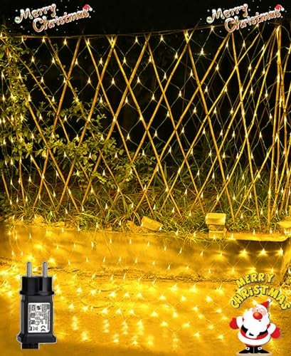 Joysing Lichternetz Außen 3x2m 204 LED Lichterkette Netz mit Stecker Timer, 8 Modi Lichterkettennetz Wasserdicht Lichternetz Innen LED Netz für Zimmer Hochzeit Büsche Party Garten Deko