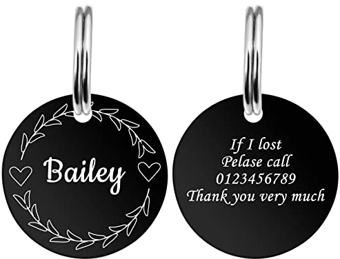 HooAMI Hundemarke mit Gravur,Runden Hundemarke Personalisiert Dog Tag mit Gravur Namensschilder Adressanhänger Hund für Hunde und Katzen(Schwarz,M)