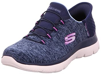 Skechers Damen Summits Freisprech-Slip-ins-Memory-Schaum-Einlegesohle, Fersenkissen, Vegane Materialien Sneakers, Navy Mesh/Purple Trim, 38.5 EU