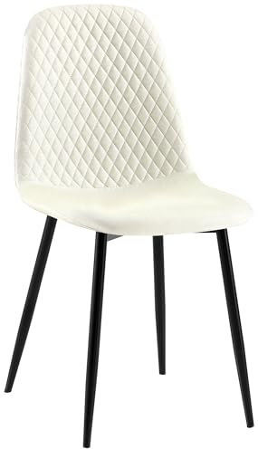 CLP Esszimmerstuhl Giverny gepolstert Samt, Stoffstuhl mit Ziernähten und Bodenschonern, Sessel belastbar bis 150 kg, Farbe:Creme, Material:Stoff