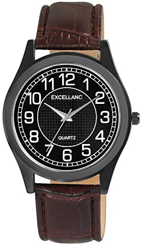 Excellanc Herren-Uhr Kunstleder Dornschließe Analog Quarz 2900228 (Dunkelbraun)