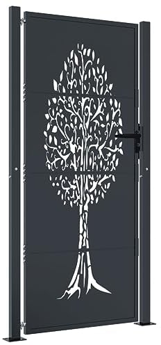 vidaXL Gartentor, Gartentür mit Baum-Design, Abschließbar Hoftor Eingangstor für Garten Terrasse, Tor Zauntor Gartenpforte, Anthrazit 105x180 cm Stahl