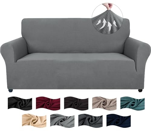 CYCMACO High Stretch Sofa Überzug 2 Sitzer, Sofabezug rutschfest, Couch Bezug Elastischer, Jacquard Sofahusse Mit Armlehnen, Universal Sofa Covers, Couchüberzug Waschbare, Hellgrau