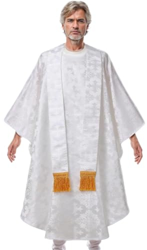 CAMDOM Fleck Priester Klerus Robe Zelebrant Chasuble Priester Kostüm katholische Kirche Vater Messe Gewänder mit Quaste Stola