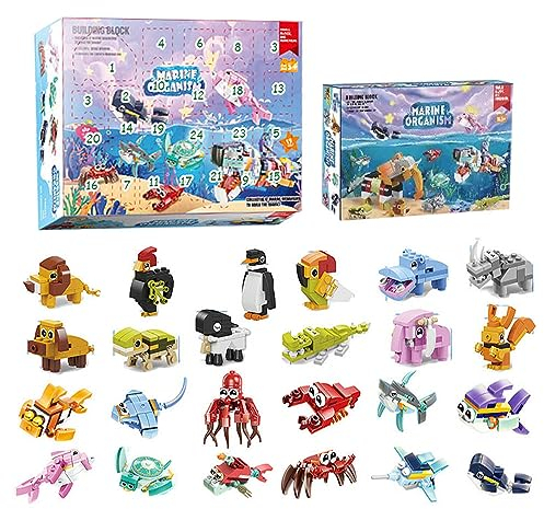 KYLON Meerestiere für Iego Adventskalender 2024, Adventskalender Kinder, 24 Stück Tiere Adventskalender Set, 24 Kleines Tiere + 2 Groß Tiere Modell Set Weihnachten 2024 Adventskalender 2024