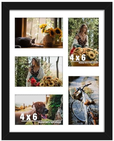 DUENPY 11x14 Collage Picture Frame, 4x6 Collage Picture Frame, Displays Five 4x6 inch Photos, or 11x14 (Without Mat) Wall Decor Wall Hanging or Tabletop, Black.
