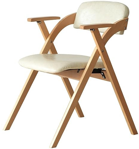 Klappstuhl Büro Wohnkomfort-Polsterung Klappbar Stühle, Cafe Leicht Zu Reinigendes PU-Leder Hinterer Stuhl, Ruhestühle, Tragfähigkeit 200 Kg (Color : Beige, S : 77.5 * 60 * 52.5cm)