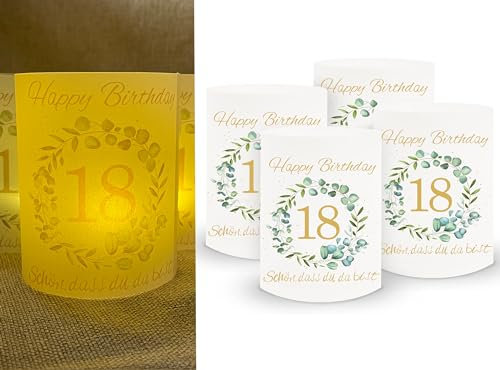 Sugeru 18. Geburtstag deko - 16 stück Lichthülle für Tischlicht & Teelicht Windlicht & Kerzen | 18. Geburtstag mädchen Junge | Schön DASS du da bist | Party Windlichter Tischdeko | Durchmesser - 8cm