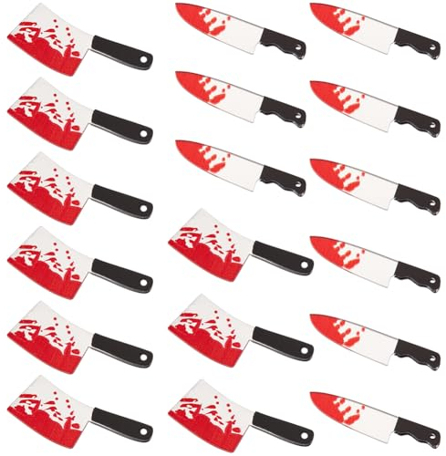 SUNNYCLUE 1 boîte 20 pièces Breloques pour Couteau Horreur Sang Faux Breloques pour Couteau en Vrac Style Gothique 3D Halloween Mini Couteaux Sanglants Perles Acryliques Double Face Miniature Miroir B