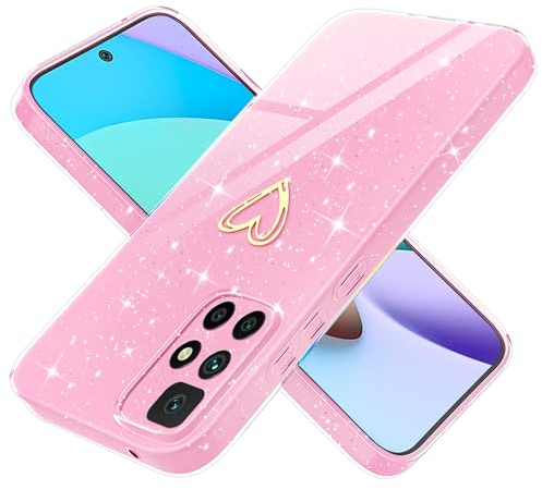 Yichxu Handyhülle für Xiaomi Redmi 10 /Redmi 10 2022 Hülle Glitzer Herz Love Silikon TPU Stoßfeste Schutz Bumper Case Cover Glänzend Ultra Dünn Kratzfeste Schutzhülle für Redmi 10 (6.5), Rosa