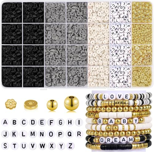 Heishi Perlen Set - 5000 Stück für Armbänder und Halsketten - Selber Machen mit Buchstaben und Freundschaftsarmbänder