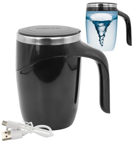 Self Stirring Mug - Rechargeable Automatic Magnetic Electric Coffee Mug, Rotating Cute Mixing Cup Tasse, To Stir Office/Kitchen/Travel/Home Coffee/Tea/Hot Chocolate/Milk-450 ml/15.2 oz(Black)