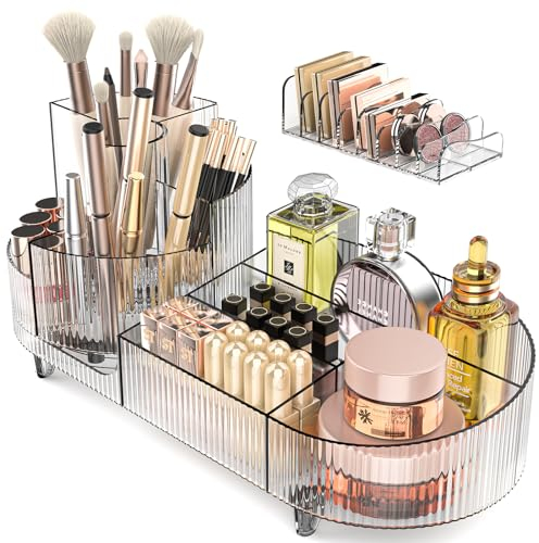 Cibert 360° Drehbarer Make Up Organizer Set mit Kosmetik Organizer Lidschatten und Lippenstift Organizer, Kosmetik Aufbewahrung, Kosmetikorganiser für Schminktisch, Schlafzimmer, Badezimmer