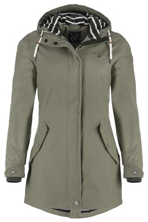 Dry Fashion Damen Regenmantel Kiel - Frauen Regenjacke Damen Jacke mit verstellbarer Kapuze Lang Winddicht Wasserdicht in Oliv Größe 36