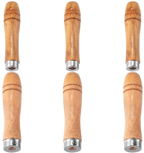 Pndeyo Mango de madera con collares de metal fuertes, 6 piezas, 3 asas de madera medianas para archivo de 6 a 8 pulgadas y 3 asas de madera grandes para lima de 10 a 12 pulgadas, mango de archivo de