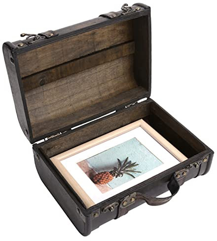 Valise en bois lyrlody avec grande capacité, étui à bagages vintage rétro pour décoration studio, vitrine, scène photo 24 x 17,3 x 11,9 cm