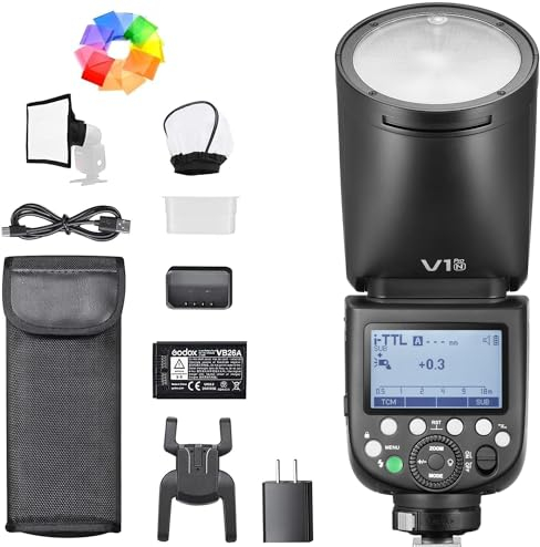 Godox V1 Pro N Kamerablitz Speedlite 2,4 G Wireless + 1/8000 s HSS + 1,3 s Recyclingzeit + M/TTL-Blitzmodus + Abnehmbarer Sub-Blitz Speedlite