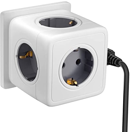 Power Steckdosenwürfel, Steckdosenadapter Steckdosenleiste 3680W, Mehrfachsteckdose Steckdose Cube mit Kabel, Mehrfachstecker Cube Ladegerät für Büro Hause Grau