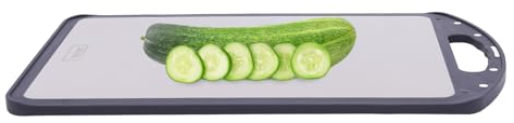 gegeweeret Tabla de cortar de acero inoxidable 316 con asas de silicona antideslizantes, 39 x 26 cm, tabla de cocina antibacteriana, apta para lavavajillas, uso de doble cara (gris), JJFTO5-0003-1