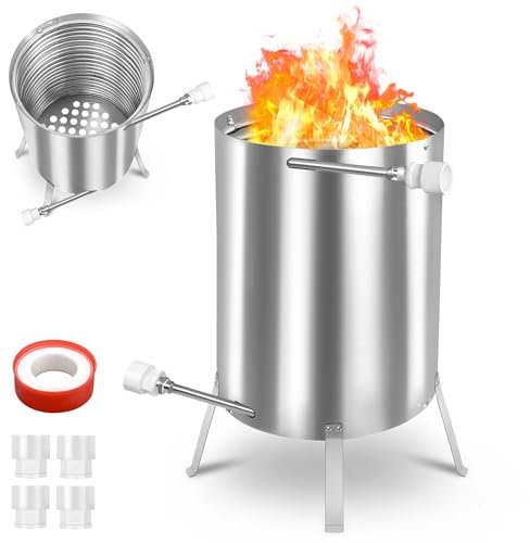 YZNAHRE Poolheizung mit Feuer, Poolheizung Feuertonne mit Heizspirale, Edelstahl Pool beheizt Feuer Eimer 32/38mm Anschlüsse, Poolofen Heizungen für Schwimmbäder