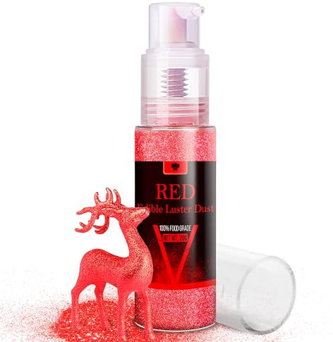 Essbarer Glitzer Spray Set - 20g Lebensmittel Glitzer Glitzerstaub für Getränke, Champagner, Kuchen - Essbarer Metallisch Lebensmittelfarbe Pulver zum Cocktails, Wein, Likör, Backen, Torten (Rot)