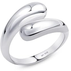 Amberta Women 925 Sterling Silver Teardrop Ring – Silver Statement Ring: Plain Silver Ring – Size O