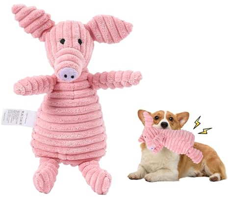 Interaktives Plüsch Hundespielzeug - Quietschend, Tug of War, Plüschtier Kauspielzeug für Welpen, Kleine, Mittlere, Große Hunde (Schwein)