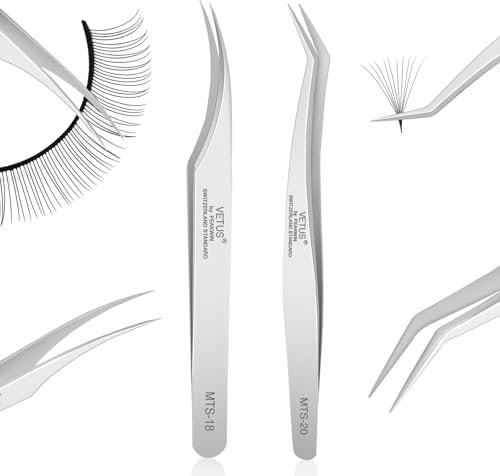 LZM Pince à Cils, 2 Pcs Pinces à Extension de Cils, Pince de Précision Professionnelle, Pince en Forme de Dauphin, Pince Courbée, pour Extension de Cils, Sourcils, Outils de Maquillage