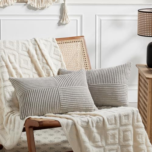 FDTERN 2er Set Neutral Grau Kordsamt Kissenbezug 40x80CM Weich Moderne Dekorative Kissenbezüge Kissenhülle Dekokissenbezug Sofakissen Dekokissen Boho Deko für Sofa Schlafzimmer Wohnzimmer Bett