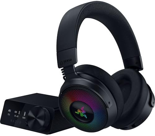 Razer Kraken V4 Pro - Cuffie da gioco wireless con hub di controllo - Sensa HD haptics (hub di controllo OLED, driver TriForce da 40 mm, HyperSpeed e Bluetooth, THX Spatial Audio) Nero