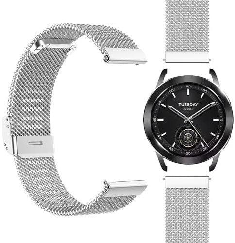 GIOPUEY Correas Compatible con Xiaomi Watch S3/Watch S4, Pulsera Trenzada de Acero Inoxidable [Resistente al Desgaste] Pulsera - Silver
