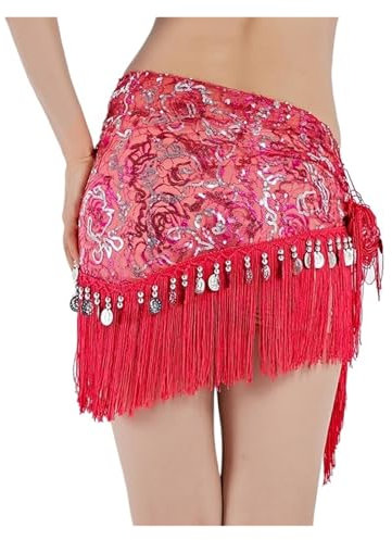 HWJFDC Bauchtanz Hüfttuch Bauchtanz-Hüfttuch, Dreiecksnetz, Diamant-Hüfttuch, mehrlagige Quaste, Perlen-Taillenkette, Gruppe, vielseitige Praxis