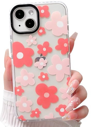 NITITOP Compatible with iPhone 13 Mini Case Cute Clear for Women Girls Pink Flower Floral Pattern Ultra Slim with Bumper Protector Soft TPU Anti-Yellow Protective Phone Cover - Pink