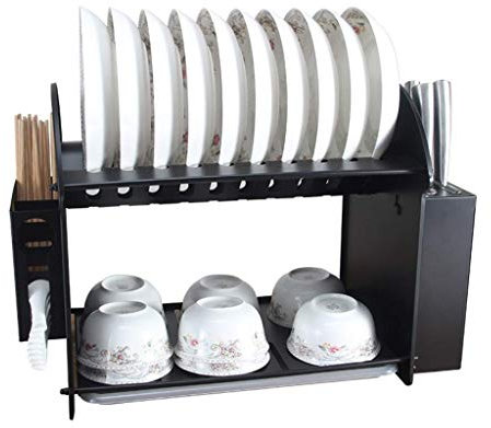 WOTZOV Juego de escurridor y escurridor de Platos de 2 Niveles con Acabado Cromado, escurridor de Acero Inoxidable Pintado para Cocina